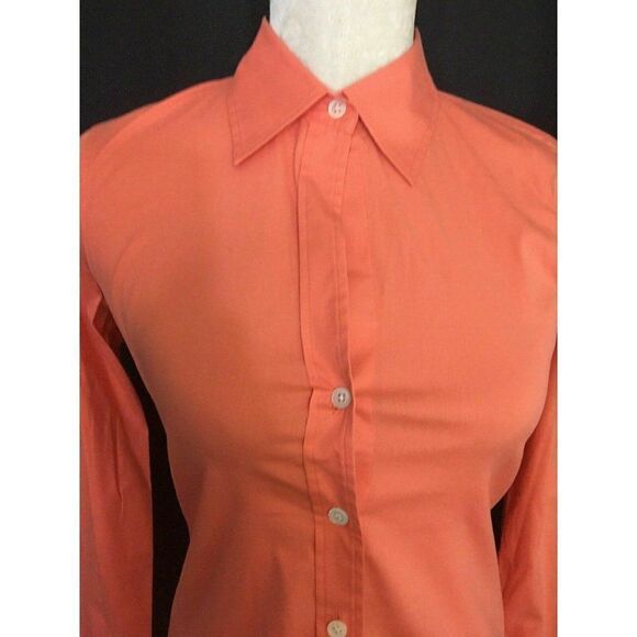Theory Womens Coral Orange Long Sleeve Work Career Dress Shirt Top P Xs Small - Picture 2 of 6